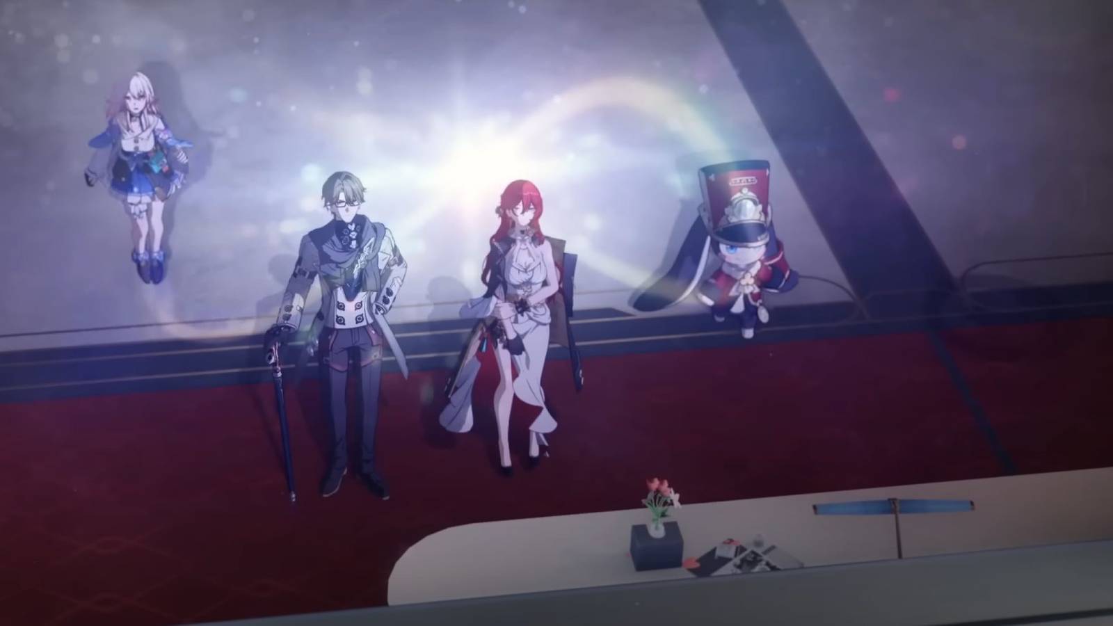 march 7th welt himeko and pom-pom looking at amphoreus from astral express honkai star rail