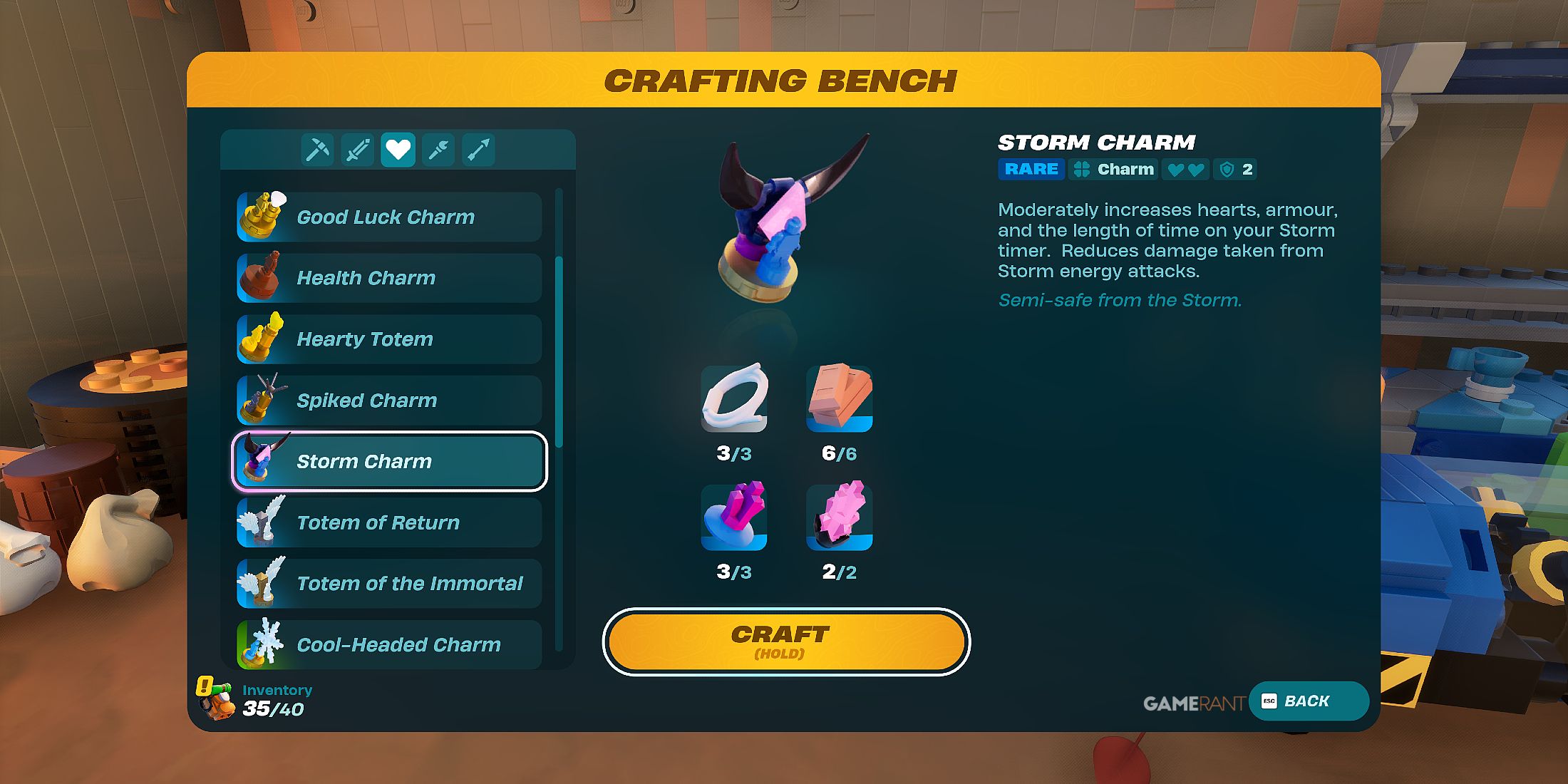 how to craft a Storm Charm in LEGO Fortnite Odyssey 