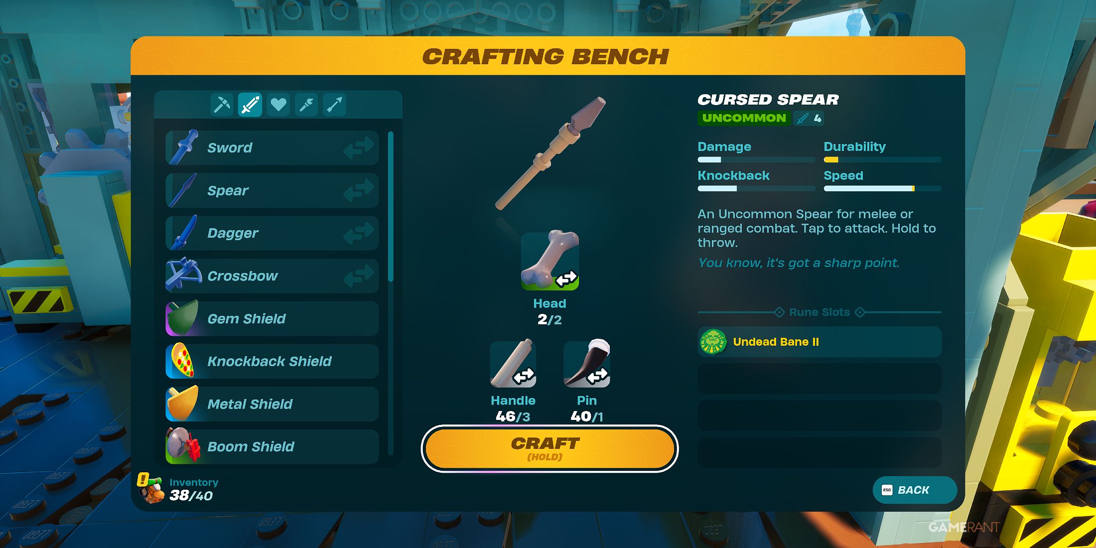 how to craft Cursed Weapons in LEGO Fortnite Odyssey 