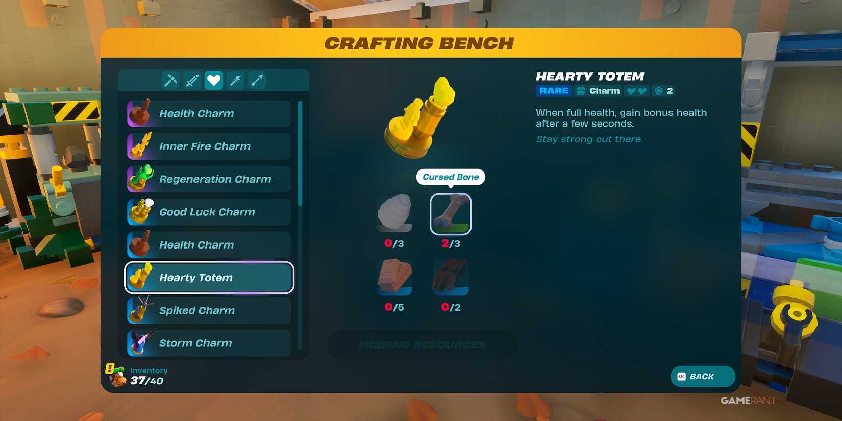 how to craft Hearty Totem in LEGO Fortnite Odyssey 