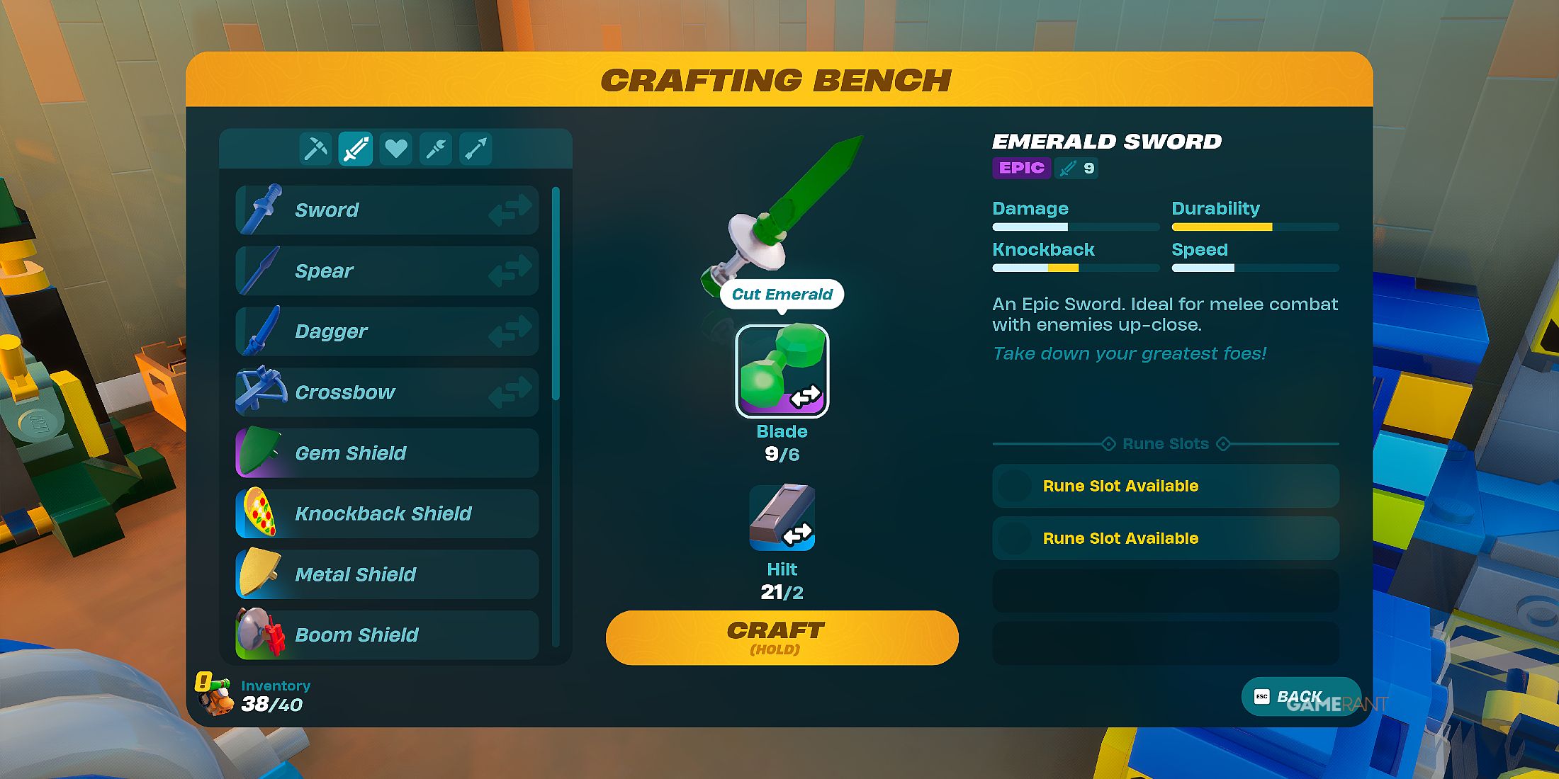 how to make an Emerald Sword in LEGO Fortnite Odyssey 