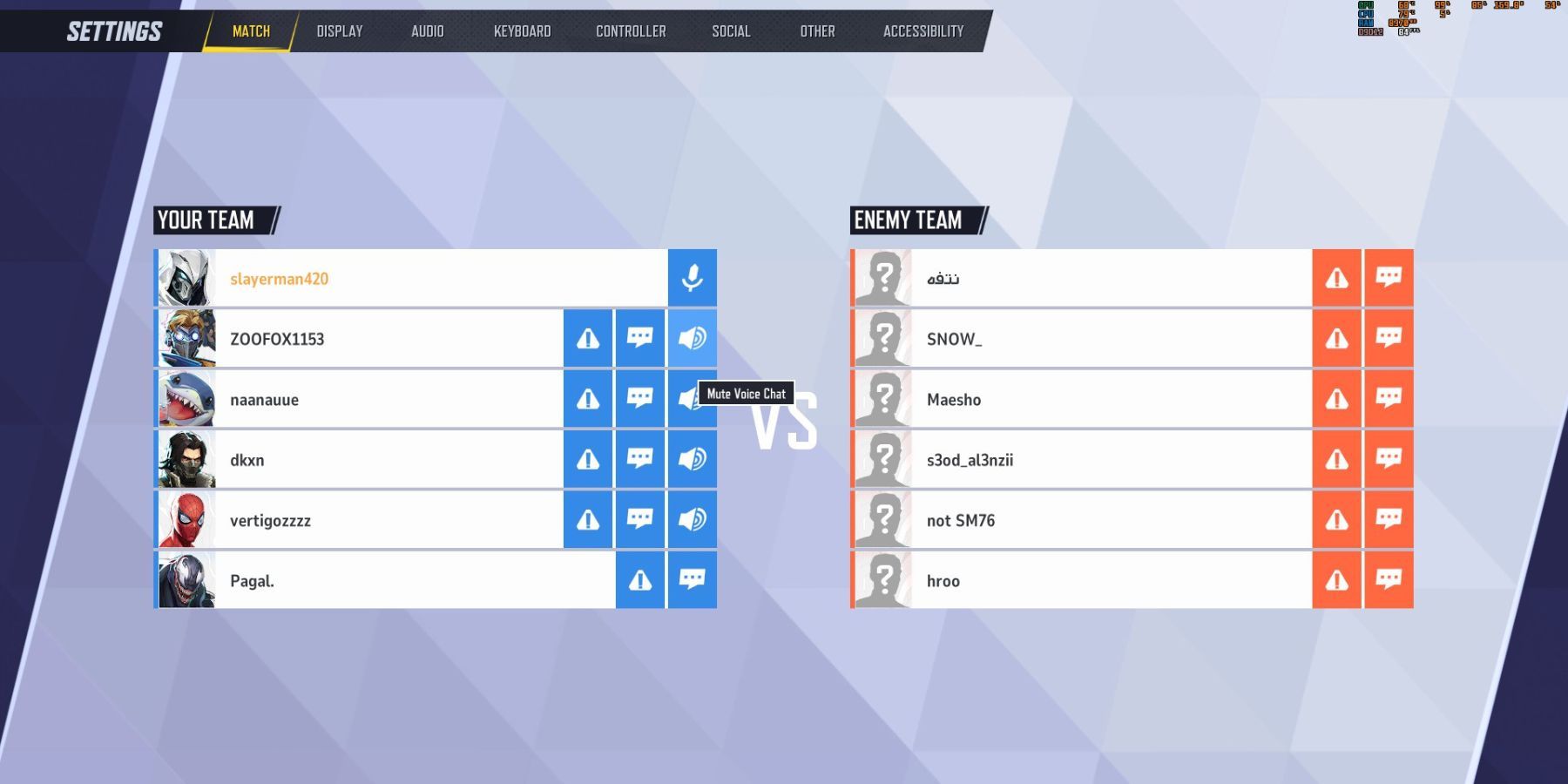 Match Setttings in Marvel Rivals
