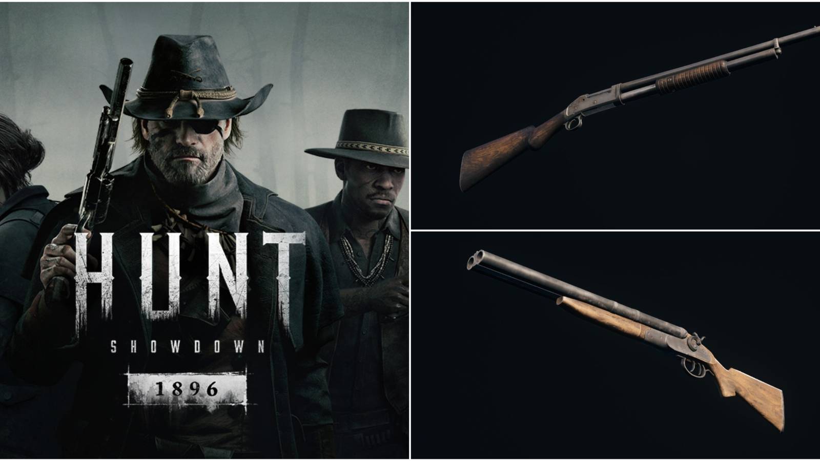 Hunt: Showdown 1896 Video Game Cover Art Next to a Rival 78 and Slate Shotgun