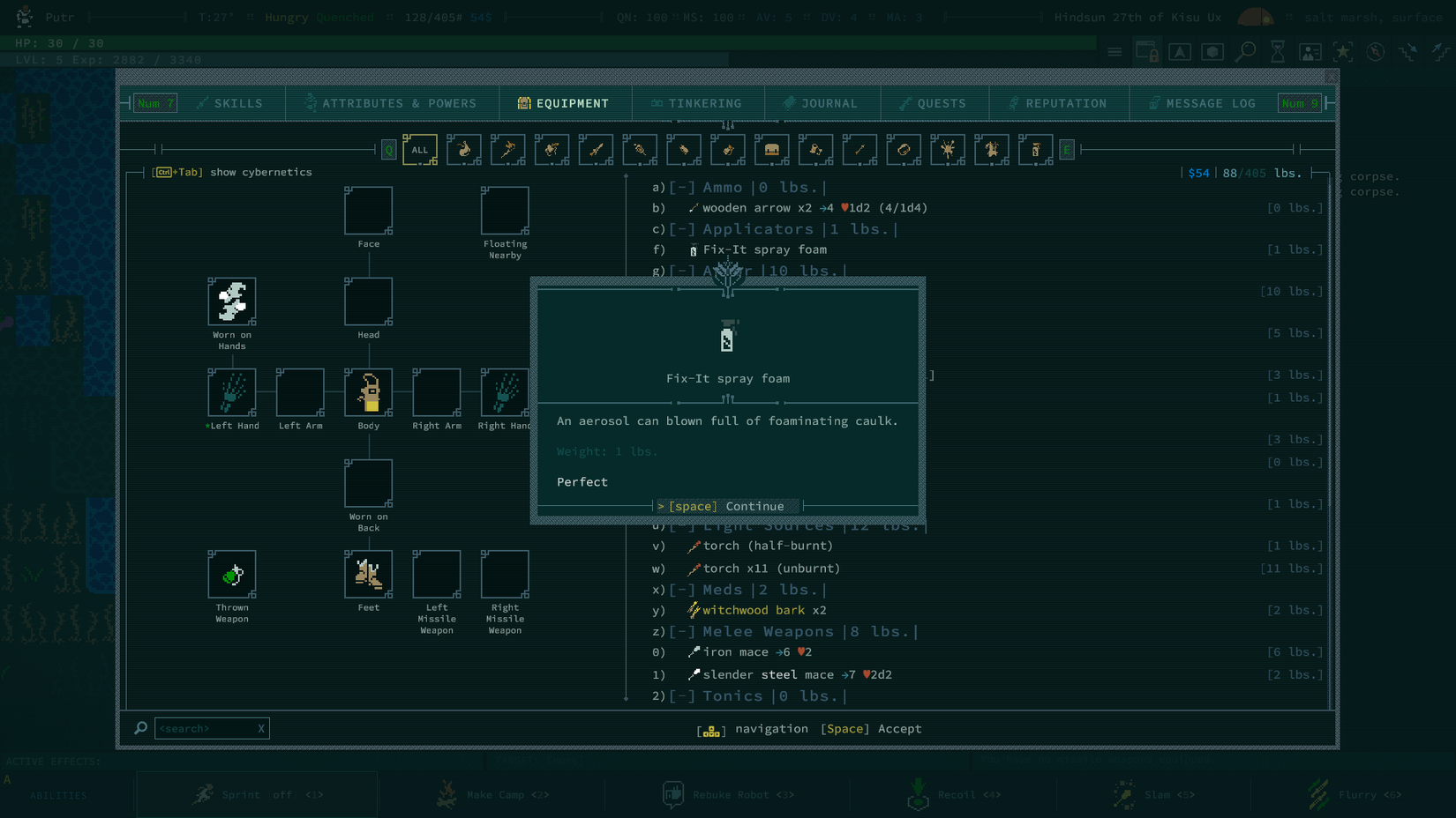 Weird Artifact identified as Fix It Spray Foam in Caves of Qud 