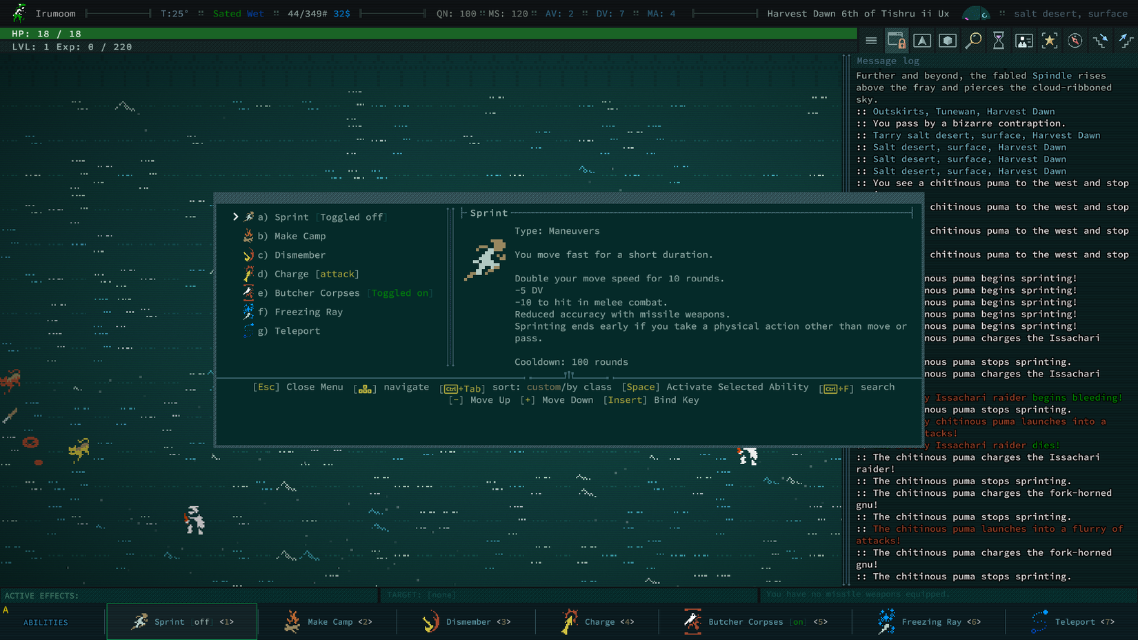 The Sprint ability in Caves of Qud