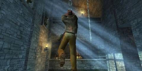 Indiana Jones and the Emperor's Tomb Swinging From Chain