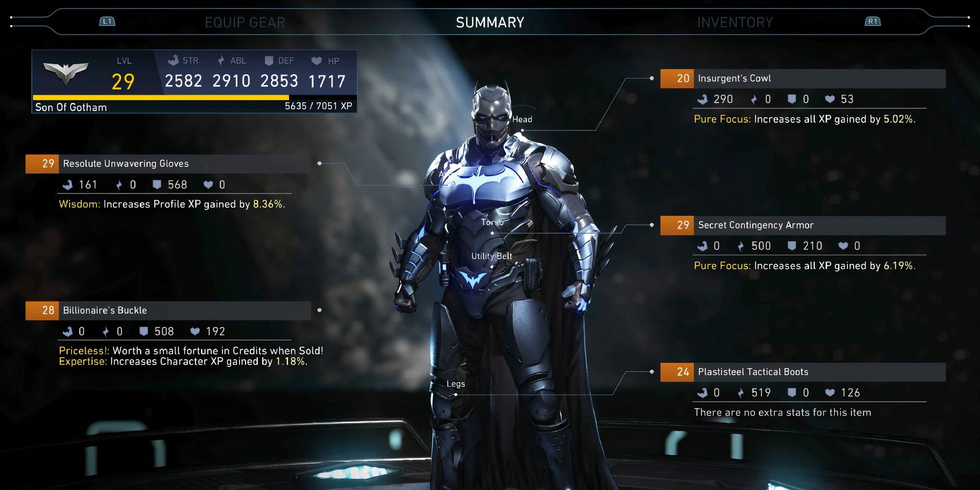 Character customization screen for Batman in Injustice 2