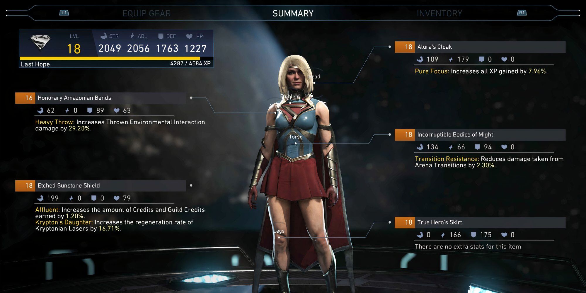 Character customization screen for Supergirl in Injustice 2