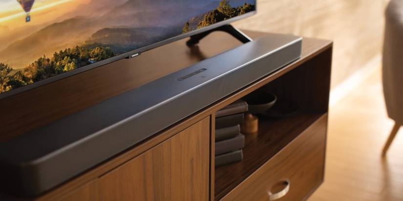 The JBL Bar 5.1 Surround on a TV stand