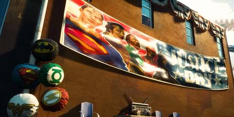 a banner featuring the justice league