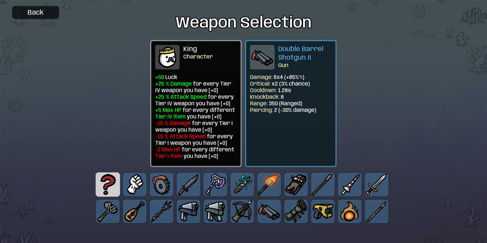 King Weapon selection in brotato