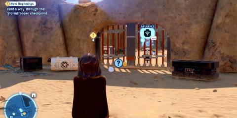 Image of the influence prompt for a jedi mind trick in Lego Star Wars Skywalker Saga