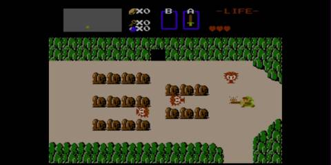 Link fighting Octoroks in Hyrule Field.