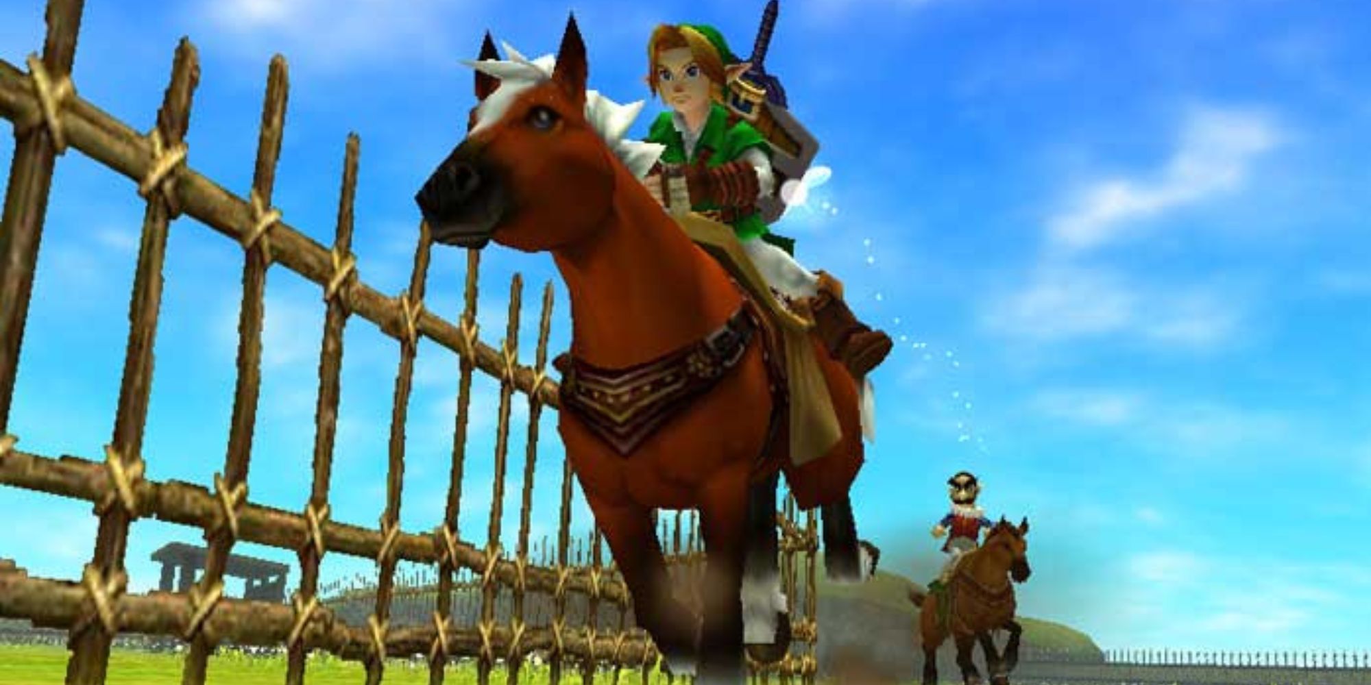 Link riding on Epona.