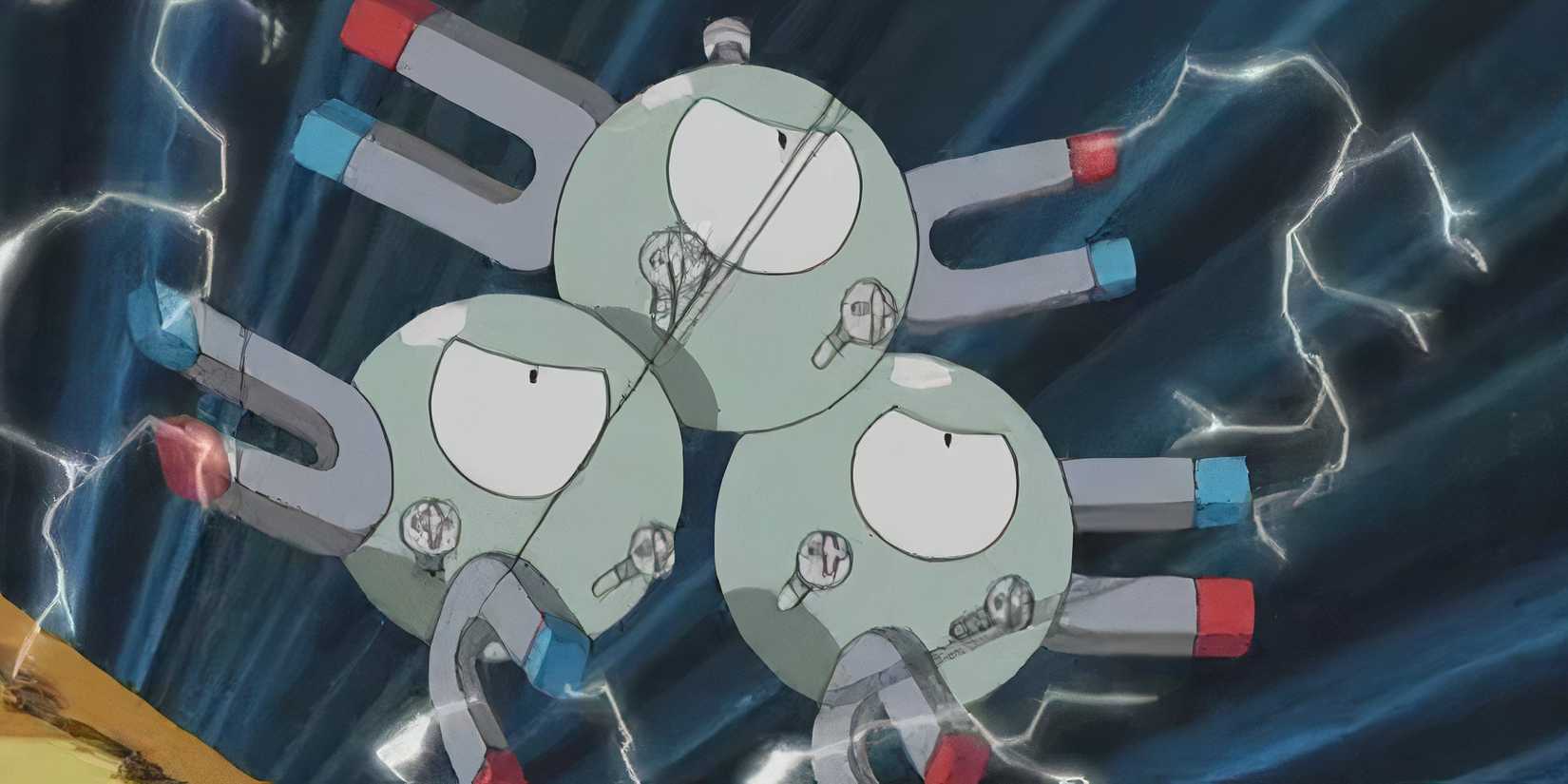 magneton fighting at wattson's gym in the pokemon anime