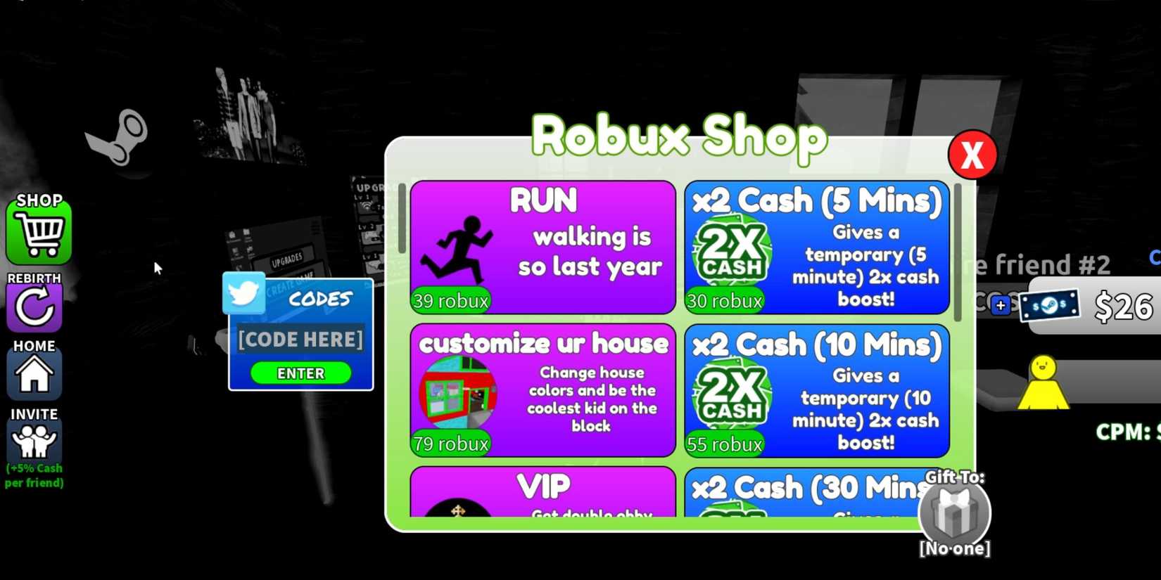 Make Steam Games to Become Rich and Famous the codes tab