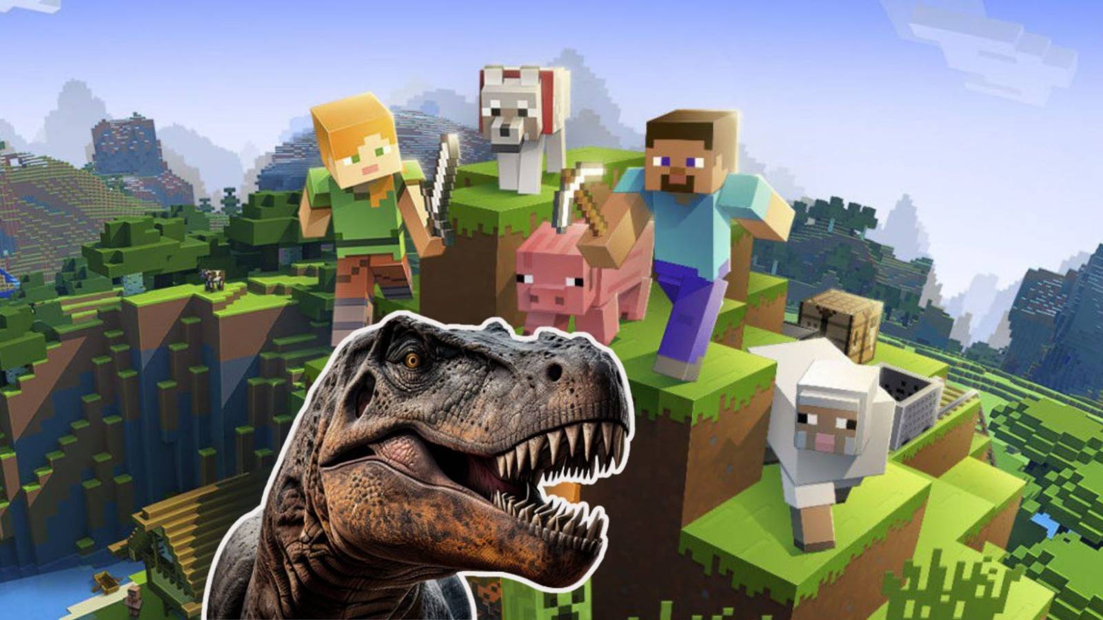 minecraft players shares animated redstone t-rex