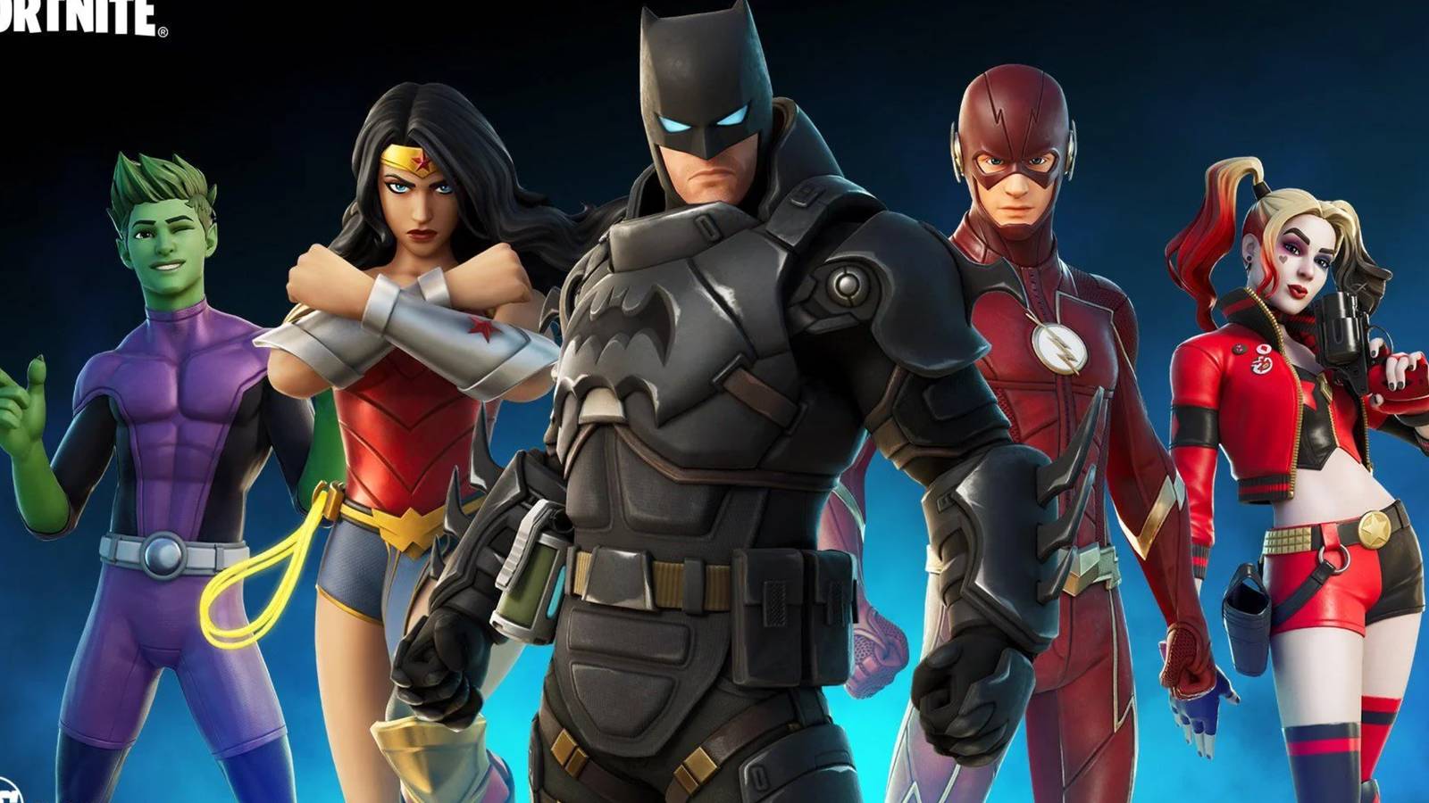beast boy, wonder woman, batman, flash, harley quinn in fortnite