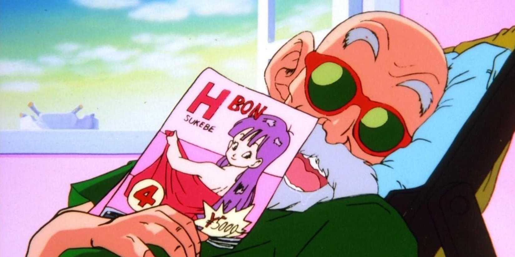 Roshi reading a dirty magazine in Dragon Ball Z