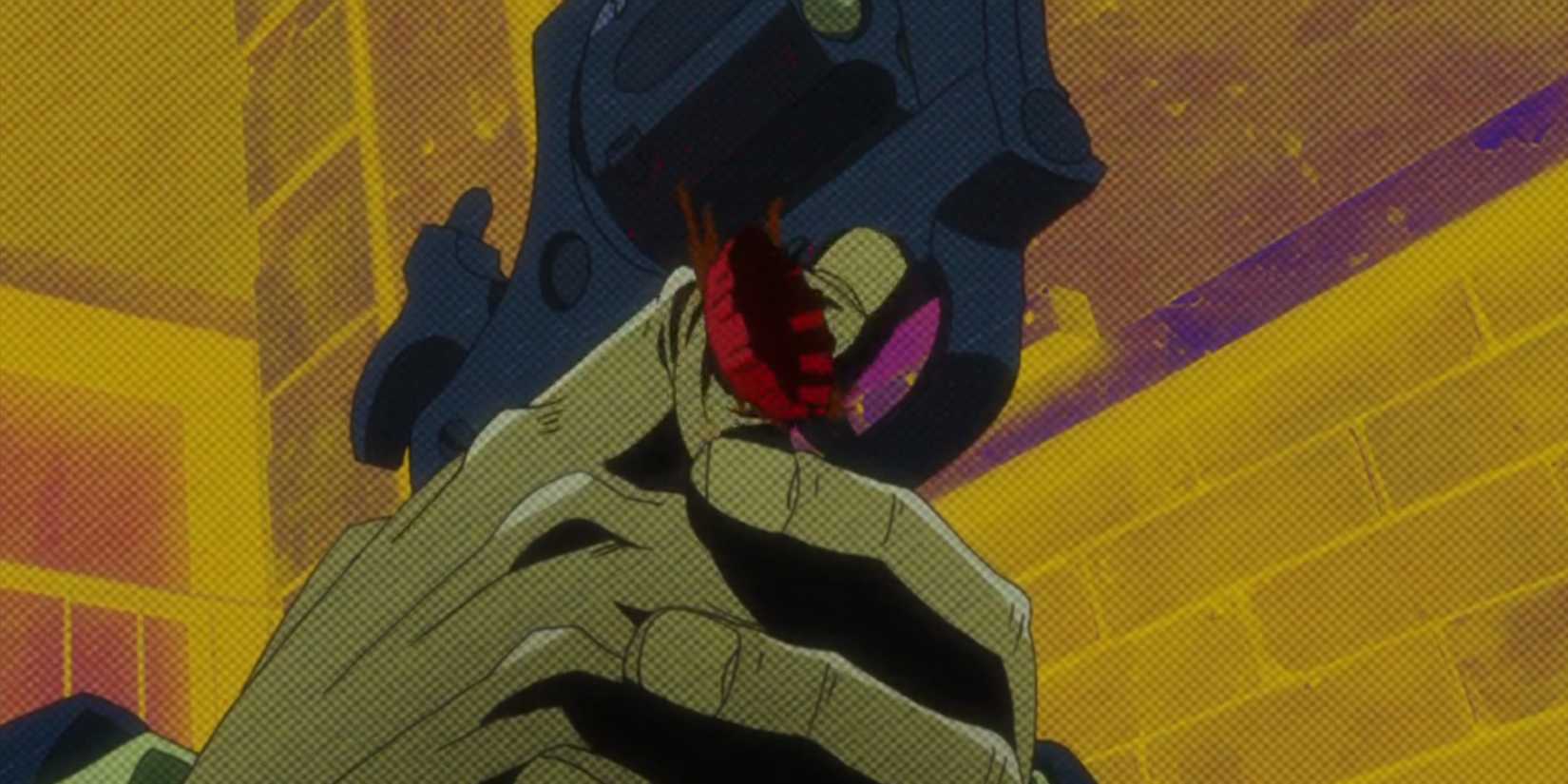 Joseph breaking a policeman's finger using Hamon in JoJo's Bizarre Adventure