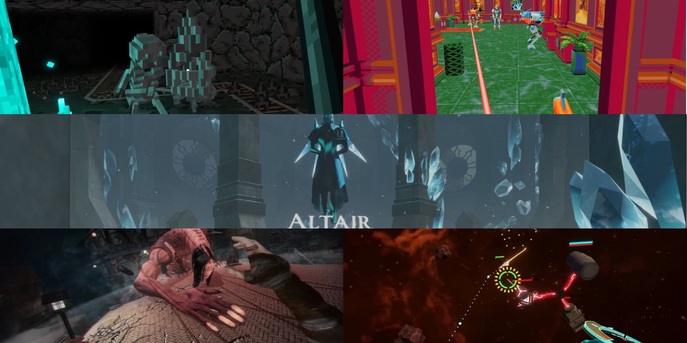 The Light Brigade, Hellsweeper VR, Ghost Signal: a stellaris game, ancient dungeon VR, compound, mixed gameplay collage