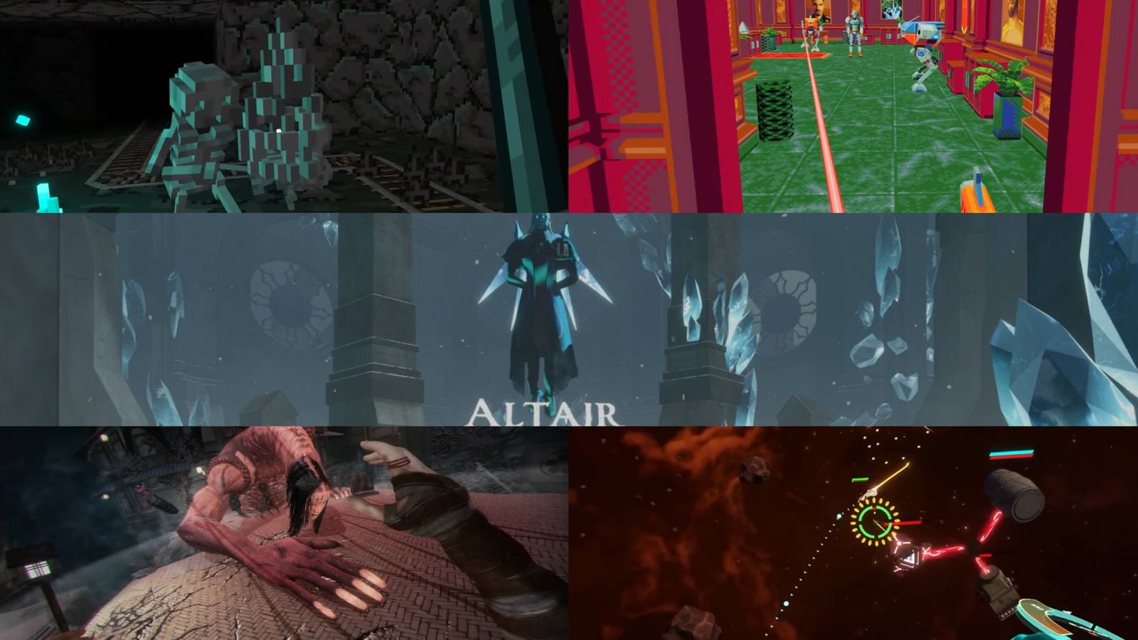 The Light Brigade, Hellsweeper VR, Ghost Signal: a stellaris game, ancient dungeon VR, compound, mixed gameplay collage