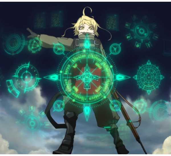 The saga of tanya the evil anime protagonist casting magic in the air