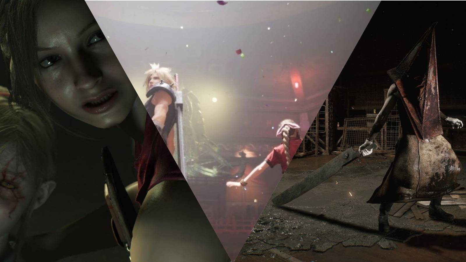 Final fantasy 7 remake, Silent hill 2, Resident evil 2 mixed screenshot collage