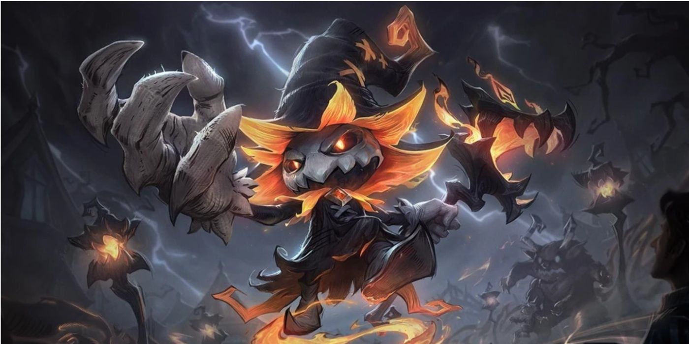 Fright Night Veigar conjures magic in his League of Legends Splash Art.