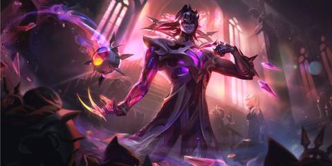 Broken Covenant Vladimir performs magic in court in his League of legends splash art.