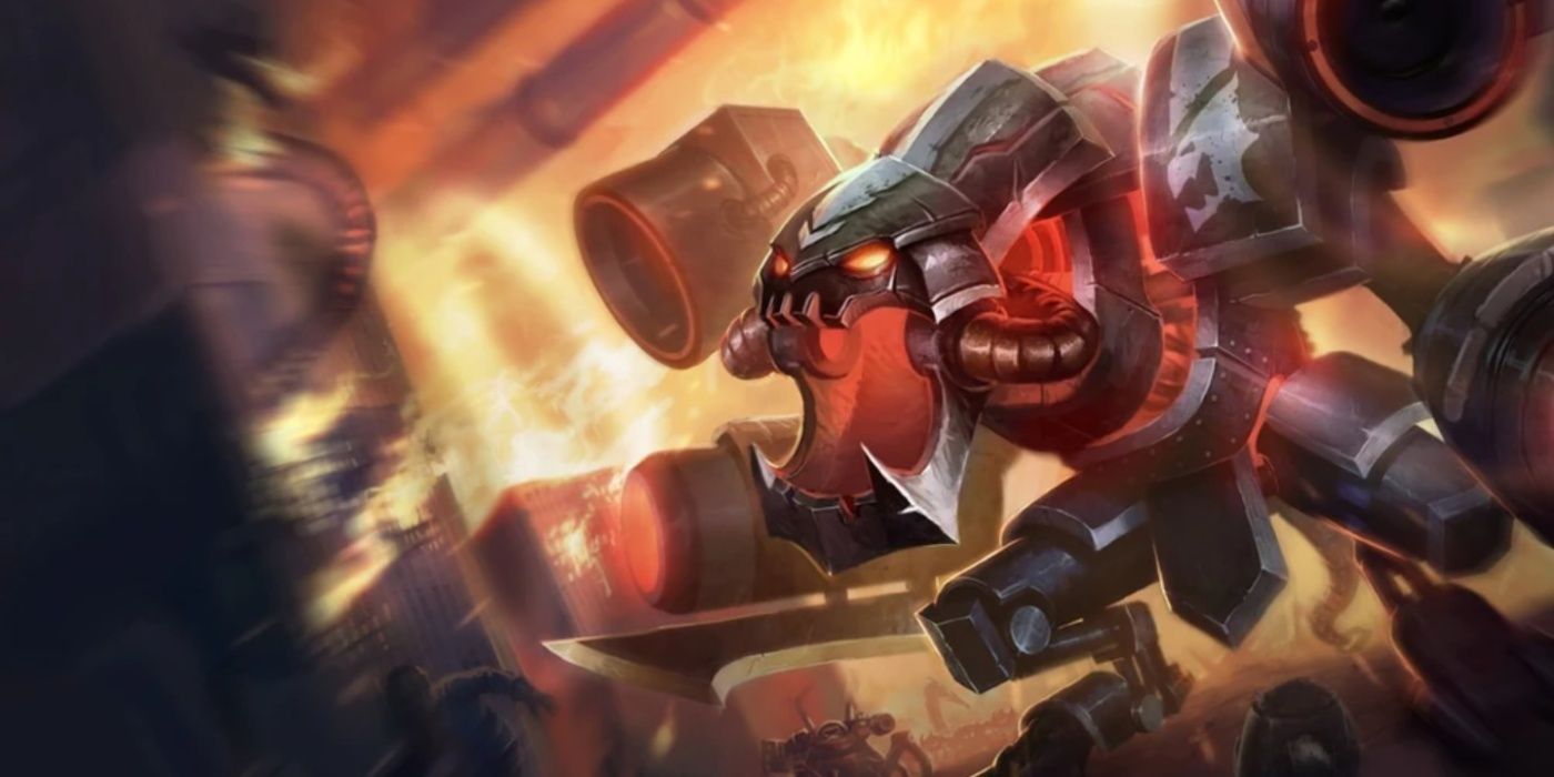 Battlecast Cho'Gath produces a sonic scream in his League of Legends splash art