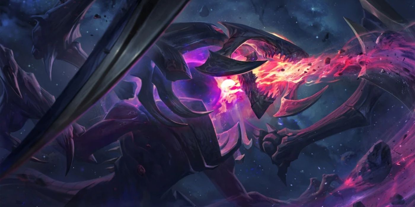 Dark Star Cho'Gath releases a sonic scream in his League of Legends splash art