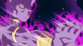 Beerus prepares to destroy a planet in Dragon Ball Super.