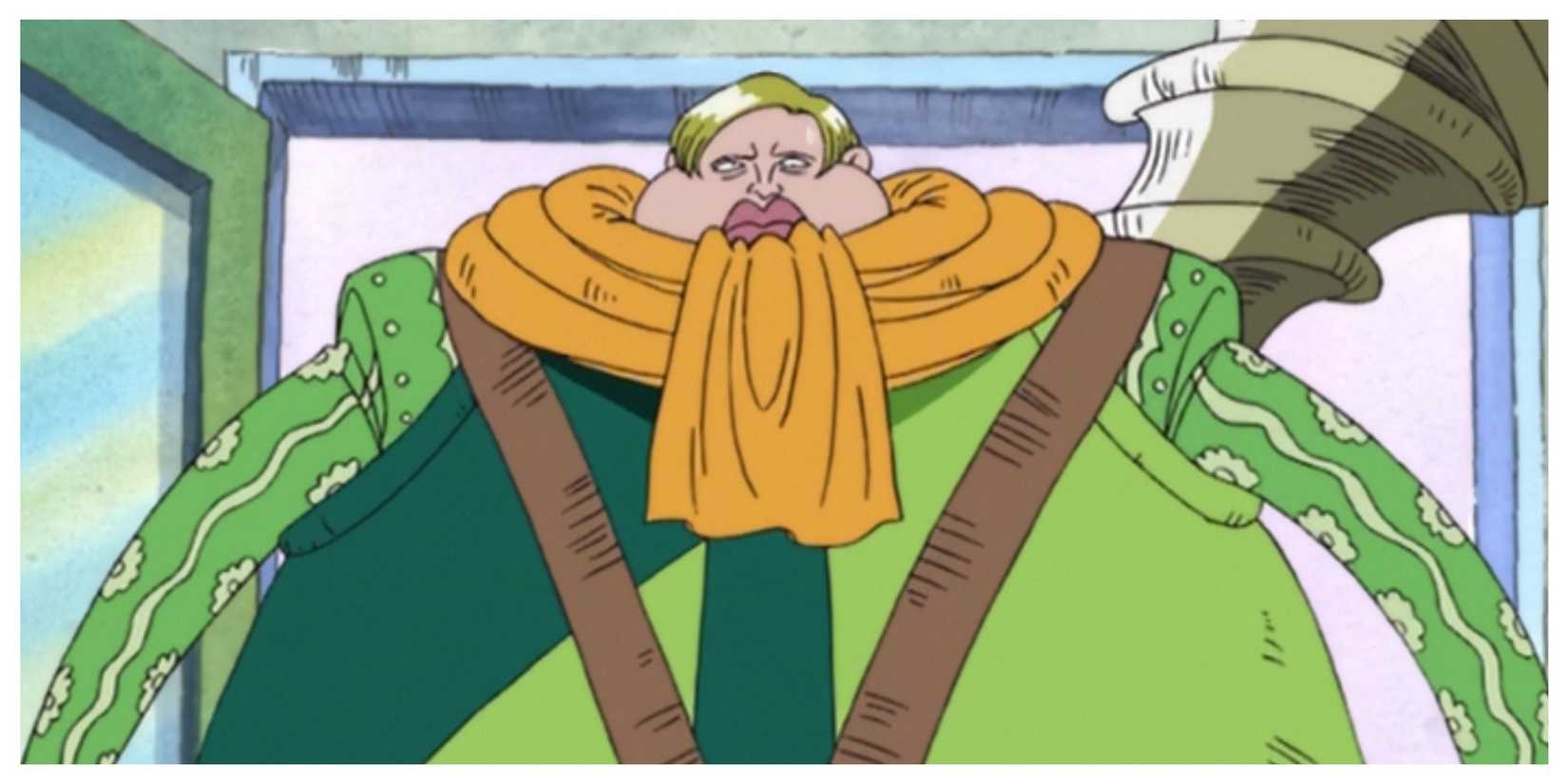 Mr. 4, a blonde man with thick lips, an orange scarf, and a bazooka