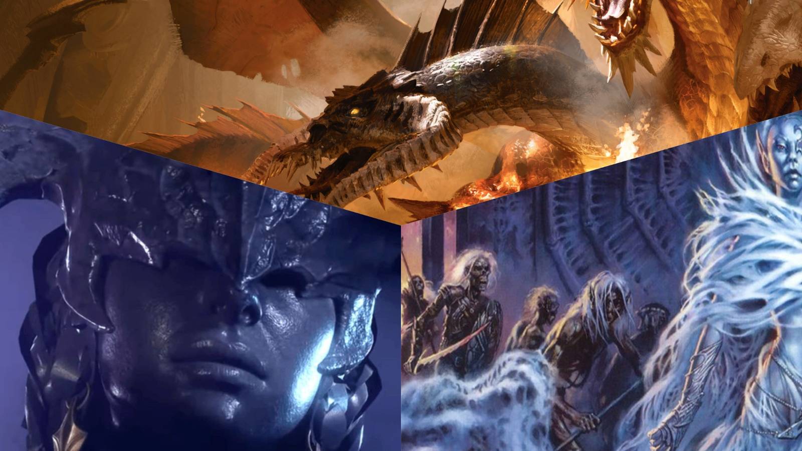 Tiamat, Shar, and a drow woman from various dungeons and dragons content.