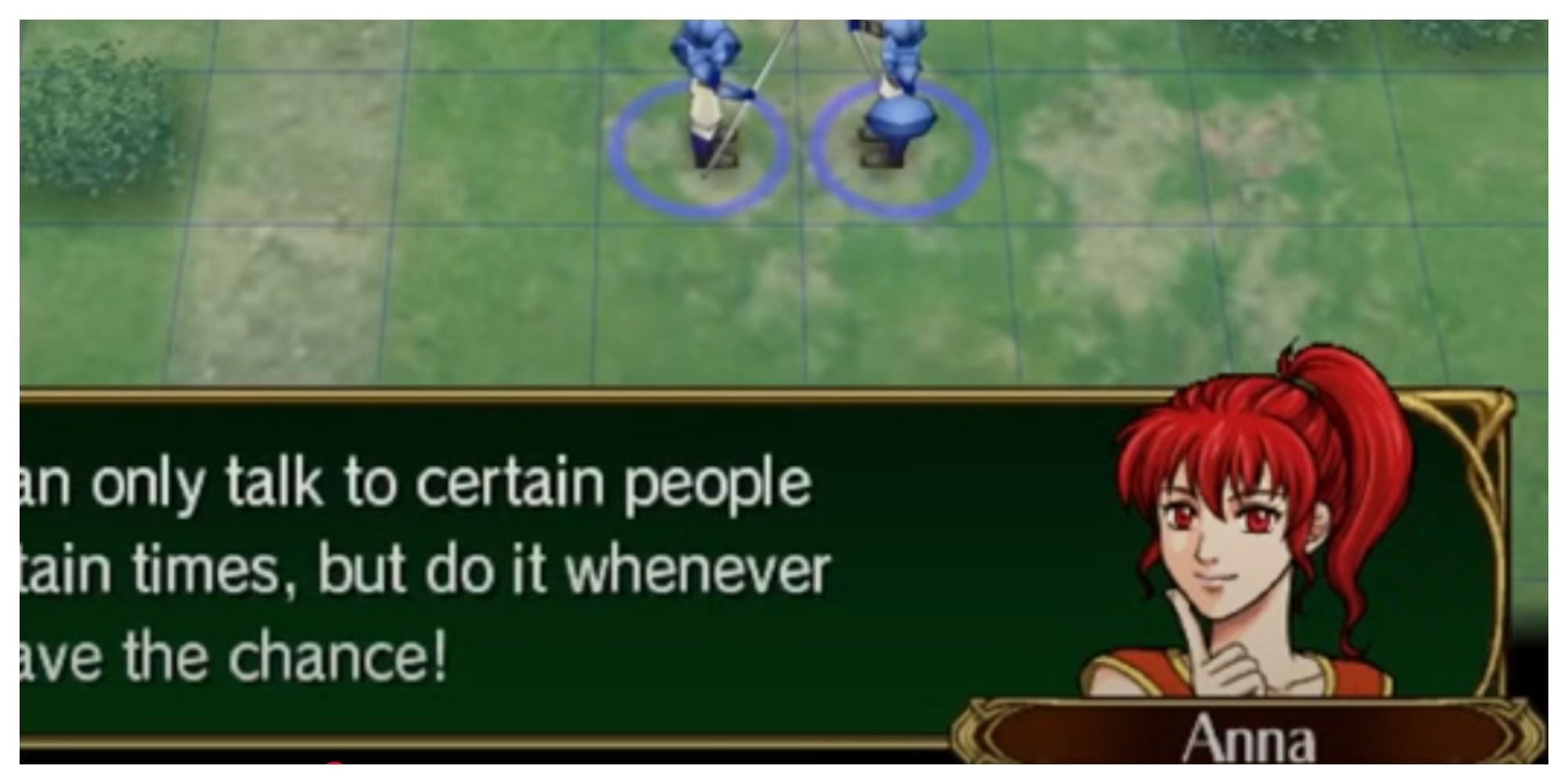 Anna advising the player to talk other units "whenever they have the chance"