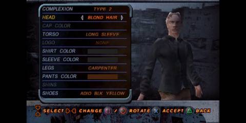 Tony Hawk's Pro Skater 2 PS1 - create skater appearance/apparel selection