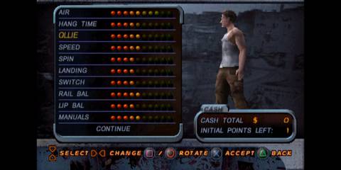Tony Hawk's Pro Skater 2 PS1 - create skater skating selection