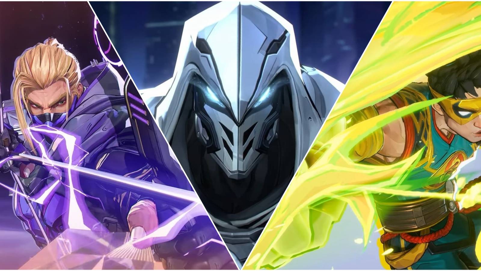 A collage image of Marvel Rivals featuring Hawkeye, Moon Knight, and Iron Fist