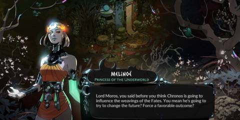 Melinoë discussing Chronos and his efforts to influence the Fates