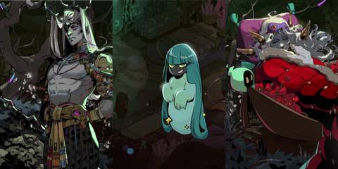 Characters from Hades 2, Moros (Doom Incarnate), Dora (A Shade), Hypnos (Sleep Incarnate)