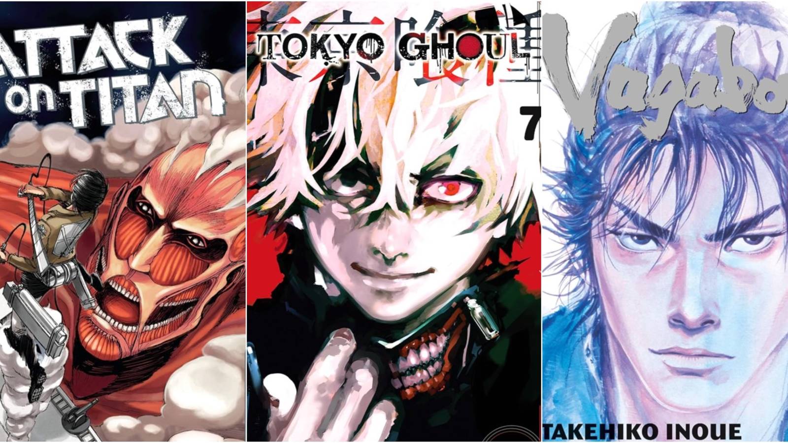 Attack On Titan, Tokyo Ghoul, Vagabond covers