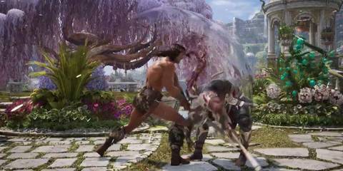 Conan chopping at General Shao in Mortal Kombat 1
