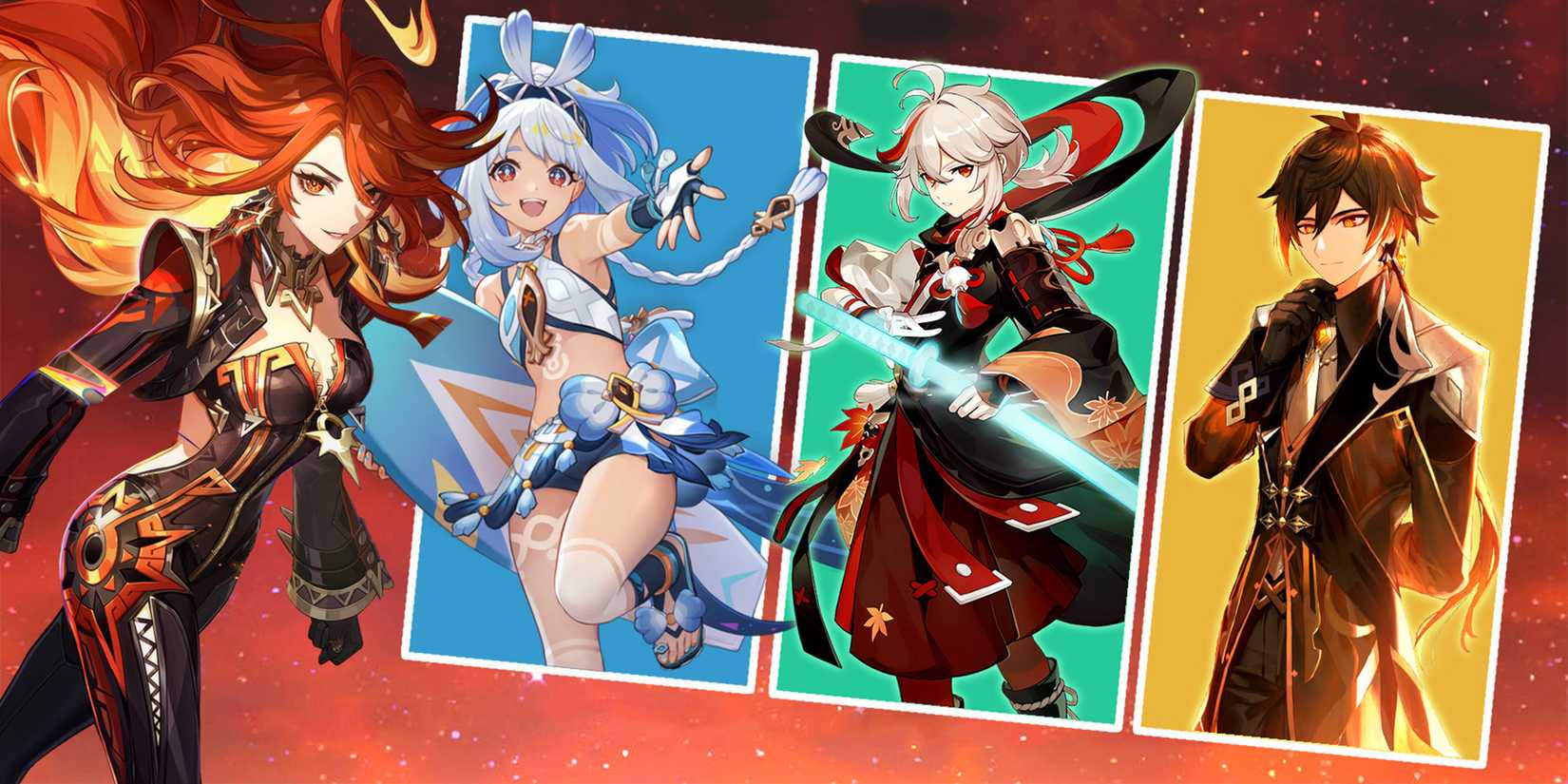 mualani-kazuha-zhongli-and mavuika team composition in genshin impact