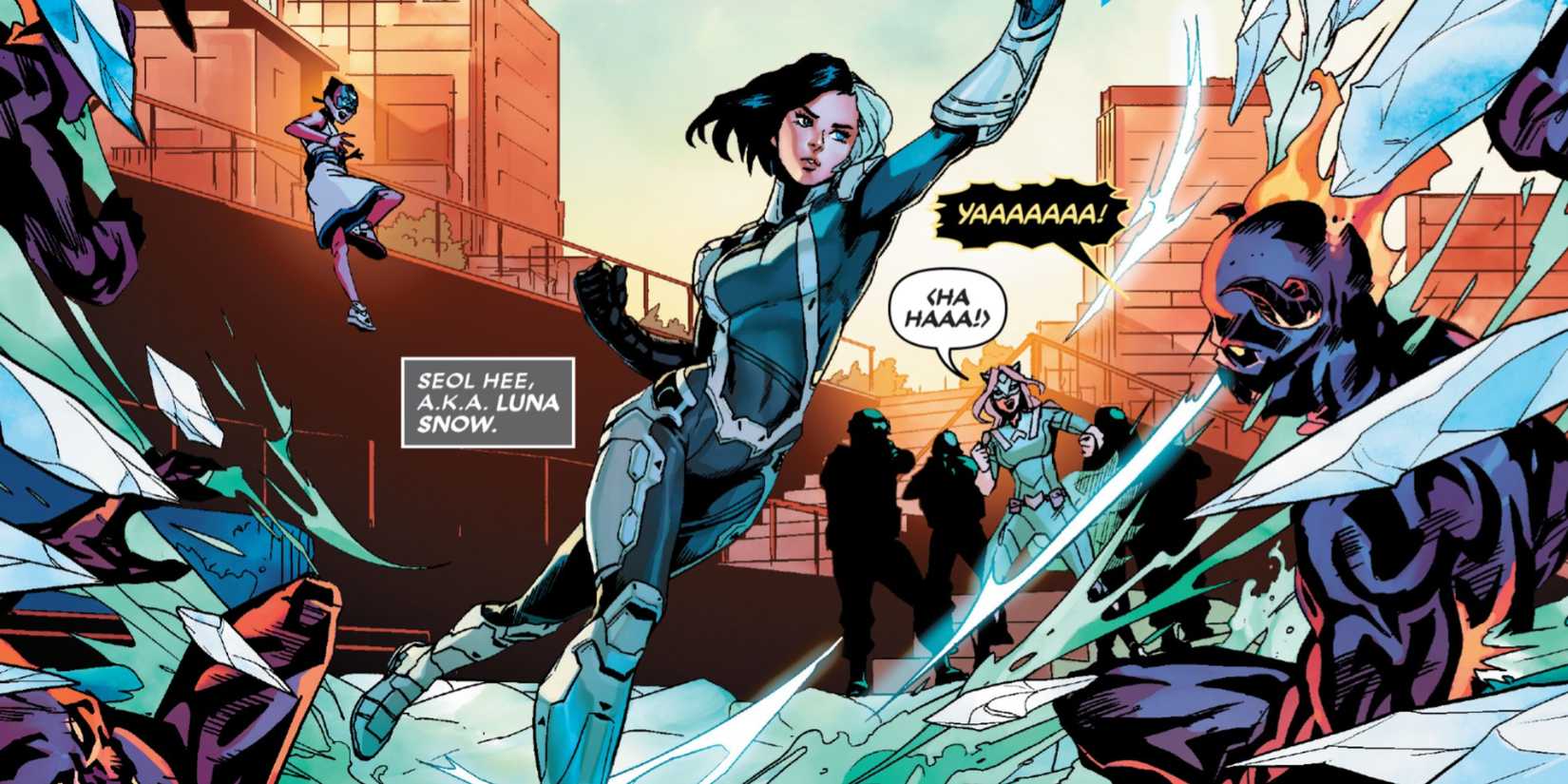 Luna Snow in a fight in War Of The Realms: New Agents Of Atlas