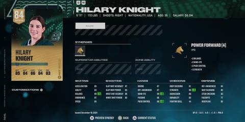 NHL 25 Hilary Knight HUT Player Card