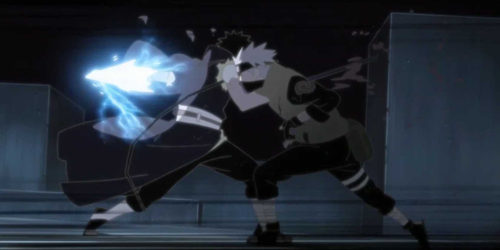 Obito and Kakashi impale each other.