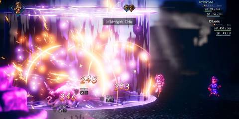Primrose attacking in Octopath Traveler