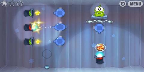 Om Nom Sits Next To Air Blowers Waiting For A Candy In Cut The Rope