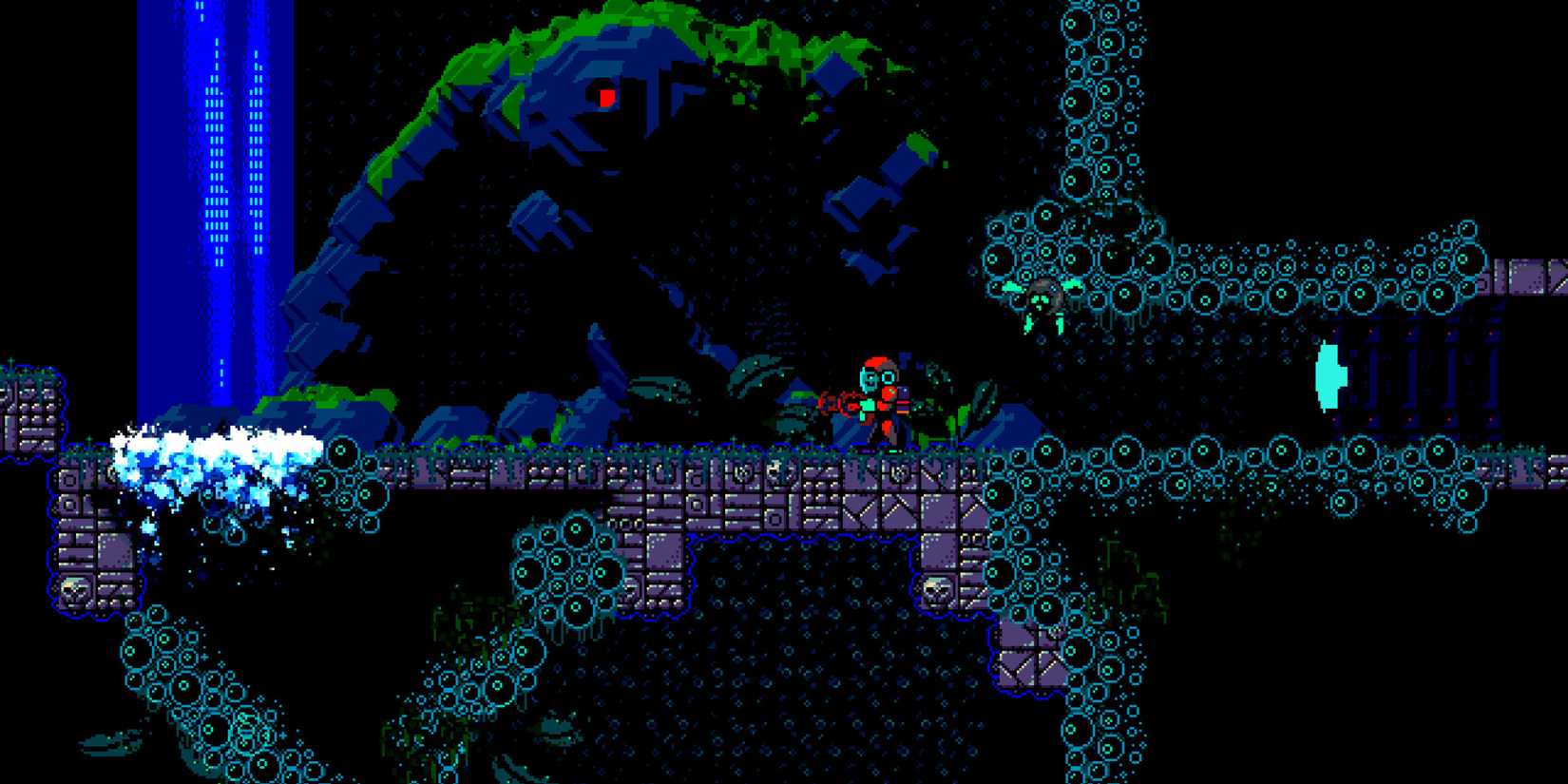 A Metroid-esque level in Outbuddies